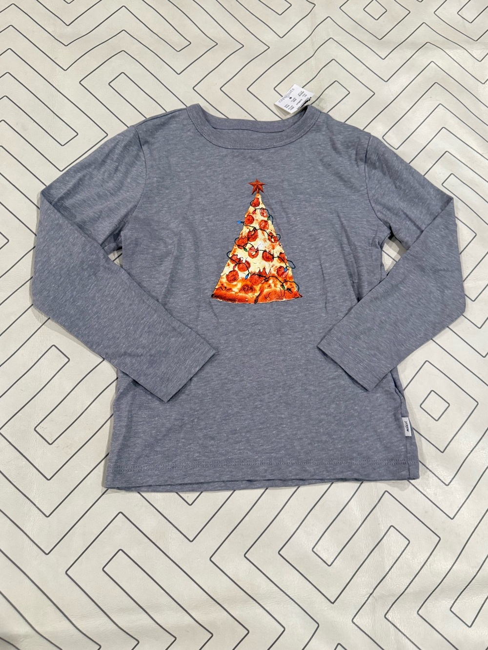 NWT Crewcuts Kids Gray Long-Sleeve Top with Holiday Pizza Tree